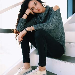 Cold shoulder turtleneck sweater